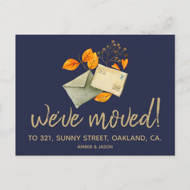 change of address hipster watercolor announcement postcard (Front)
