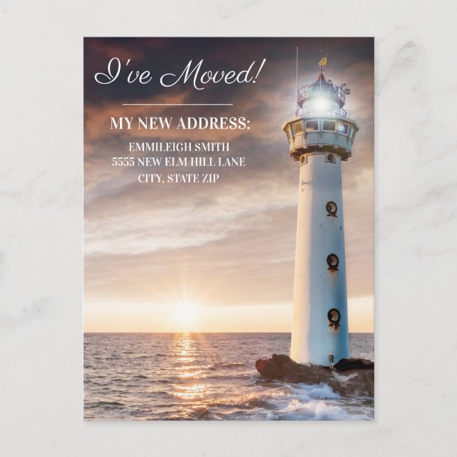 Change of Address Lighthouse Coastal Sunset Postcard (Front)