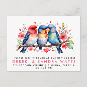 change of address, moved announcement love birds postcard