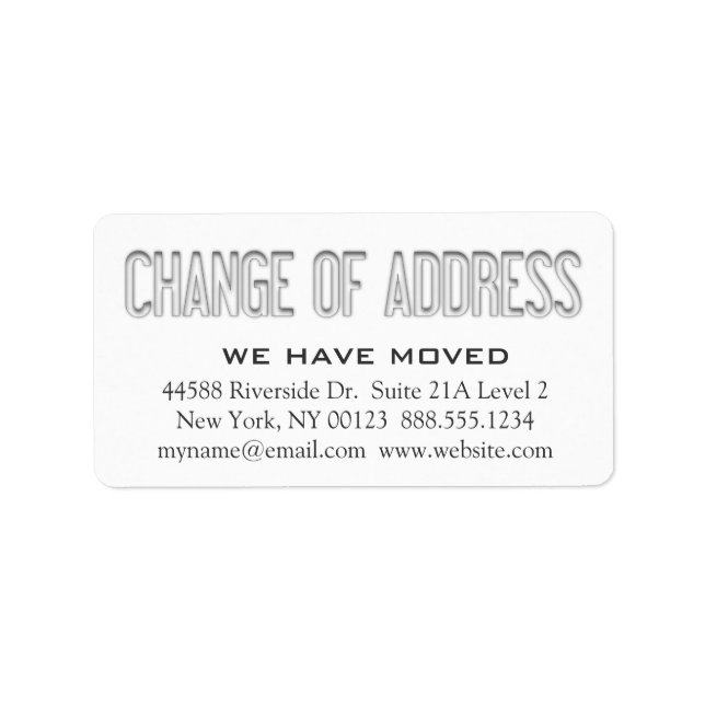 "Change of Address" Notification Label (Front)