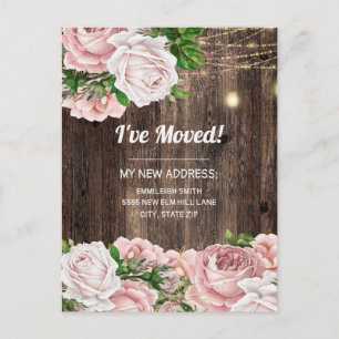 Change of Address Pink Vintage Floral Rustic Wood Postcard