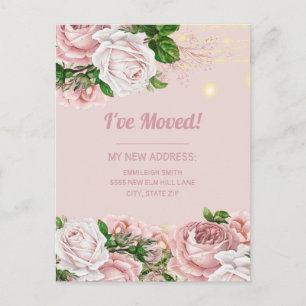 Change of Address Pink Vintage Floral String Light Postcard
