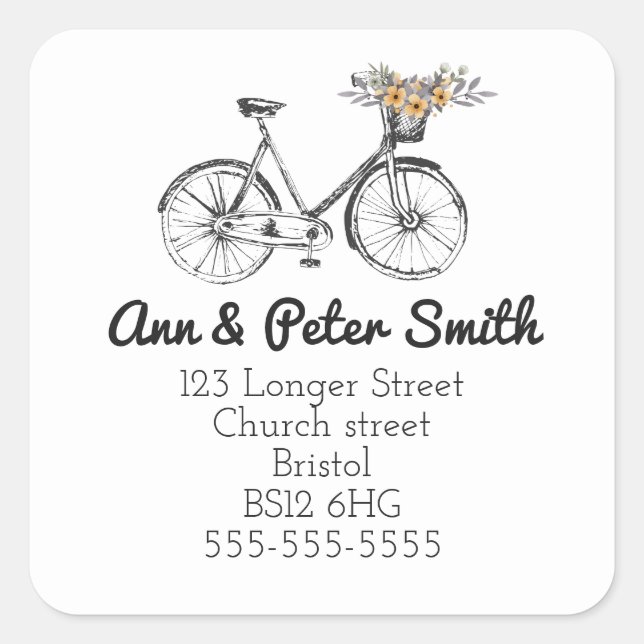 Change of Address return label bicycle flowers (Front)