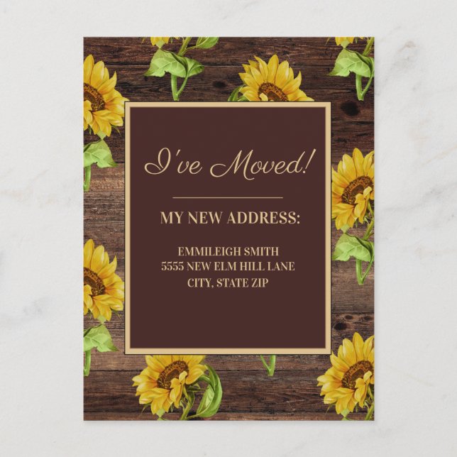 Change of Address Rustic Wood Sunflowers Postcard (Front)