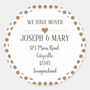 Change of address silver gold polka dots classic round sticker