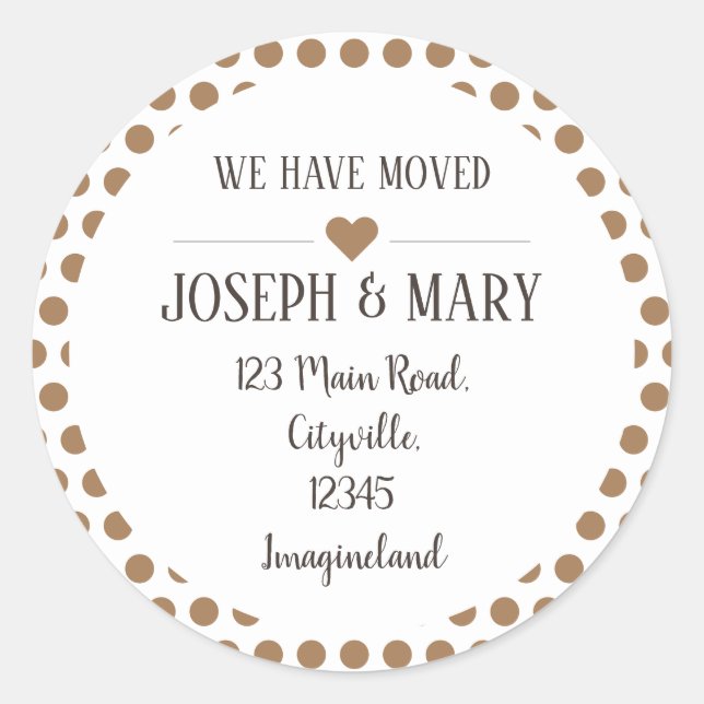 Change of address silver gold polka dots classic round sticker (Front)