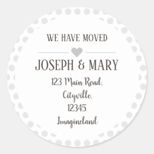 Change of address silver gray polka dots classic round sticker