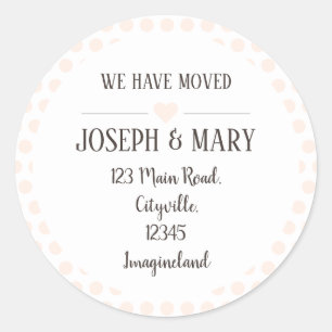 Change of address silver peach polka dots classic round sticker