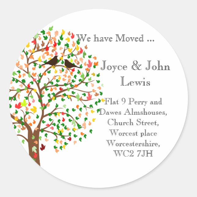Change of Address Stickers autumn fall family tree (Front)