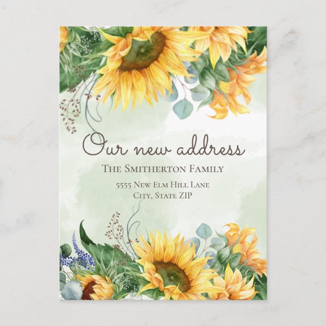 Change of Address Sunflowers Greenery Country Postcard (Front)