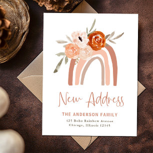Change of Address Terracotta Boho Rainbow Floral Postcard