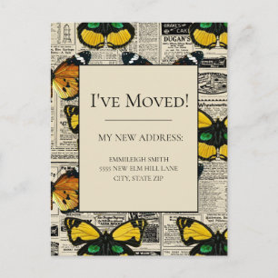 Change of Address Vintage Butterflies Newspaper Postcard