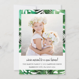 Change of Address Watercolor Green Leaves Photo Announcement