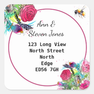Change of address watercolour effect floral square square sticker