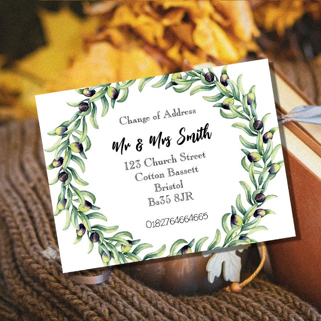 Change of address watercolour wreath announcement postcard (Creator Uploaded)