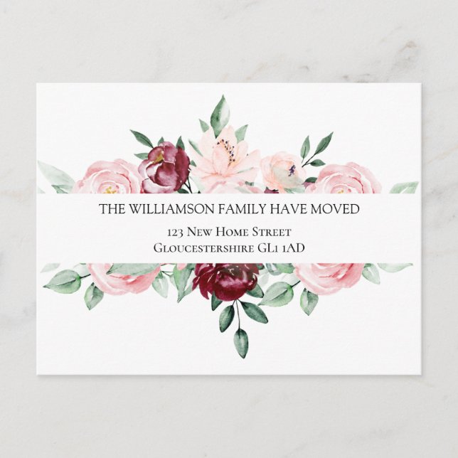 Change of Address We Have Moved Elegant Floral Announcement Postcard (Front)