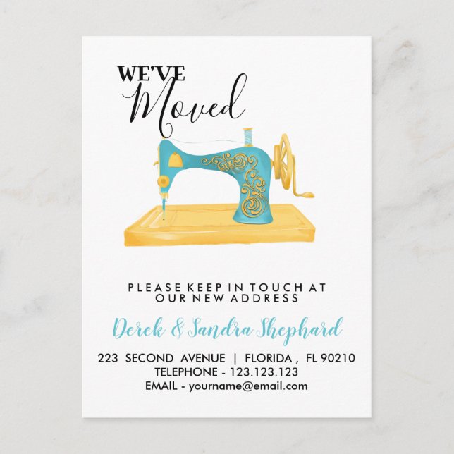 Change of address we have moved sewing machine announcement postcard (Front)