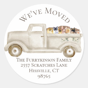 Change of address, We've Moved! Moving Truck Cats Classic Round Sticker