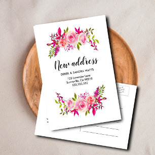 Change of address we've moved  pink roses announcement postcard