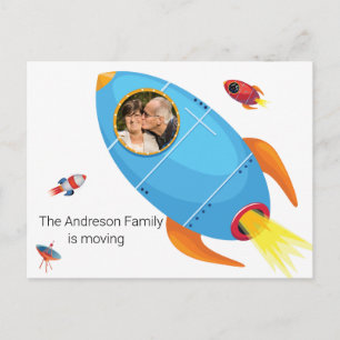 Change of Address We've Moved Spaceship Blast Off Announcement Postcard