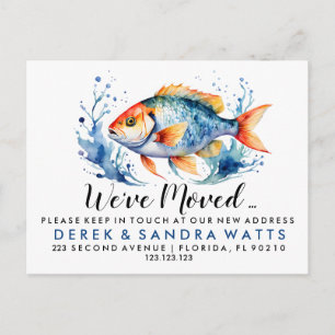 Change of address we've moved watercolor fish announcement postcard