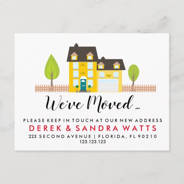 Change of address yellow house we have moved house announcement postcard (Front)