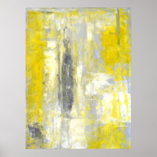 'Change of Mind' Gray and Yellow Abstract Art Poster