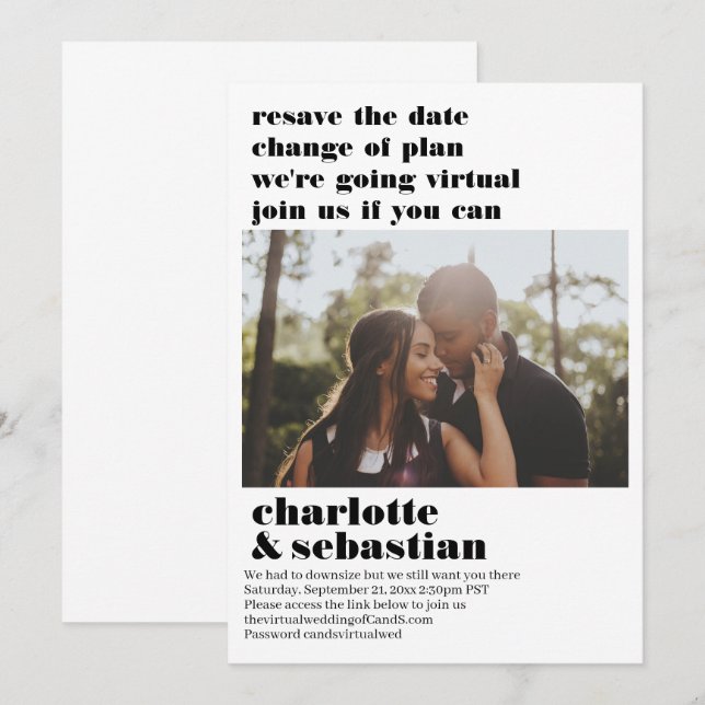 Change of Plan Virtual Wedding Save the Date Photo (Front/Back)