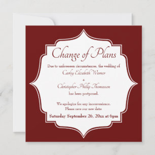 Change of Plans Burgundy Postponed Wedding Card