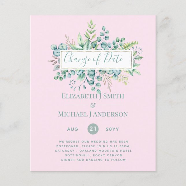 Change of Plans Date Greenery Eucalyptus Event (Front)