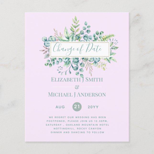 Change of Plans Date Greenery Eucalyptus Event (Front)