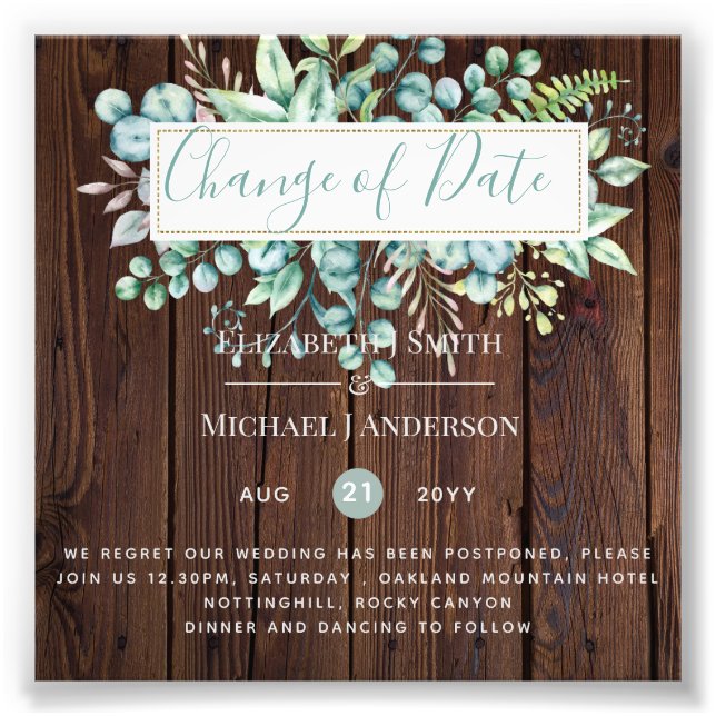 Change of Plans Date Greenery Eucalyptus Event Photo Print (Front)