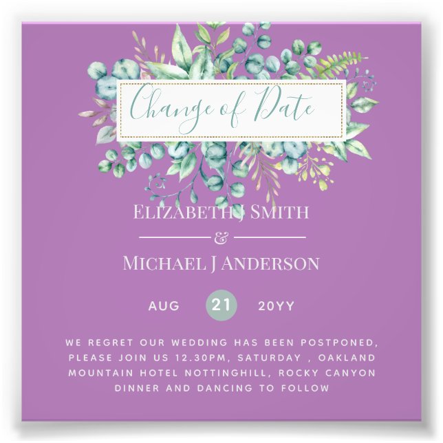 Change of Plans Date Greenery Eucalyptus Event Photo Print (Front)