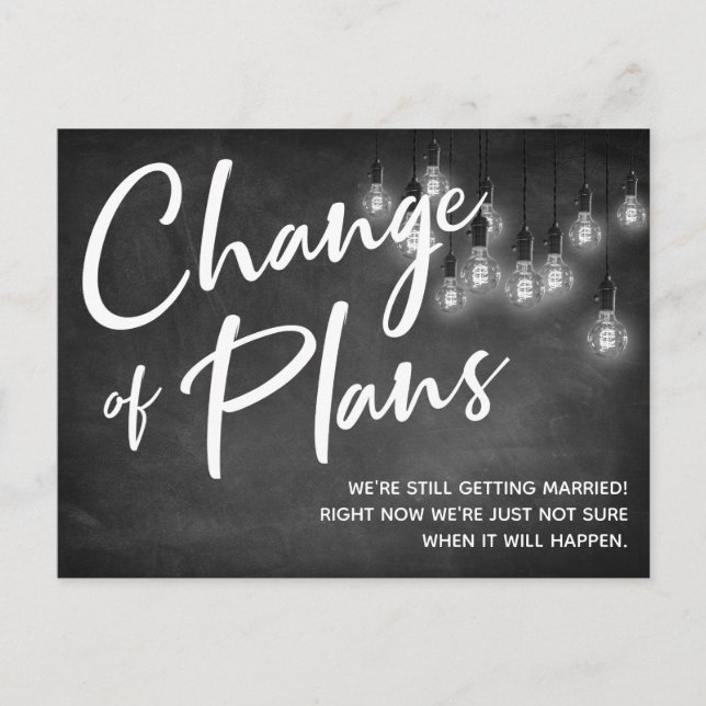 Change of Plans Edison Lights Postponed Wedding Postcard (Front)