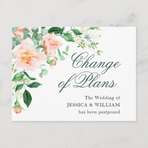 Change of Plans Elegant Blush Roses Wedding Postcard