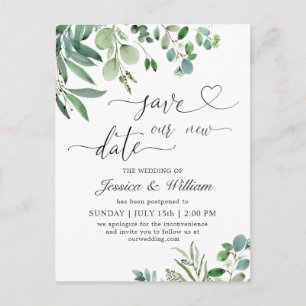 Change of Plans Elegant Eucalyptus Wedding Postcard