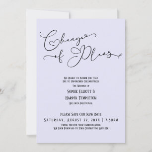 Change of Plans, Elegant Lavender New Wedding Date Invitation