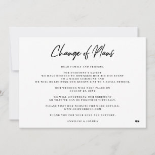 Change of plans elegant minimal downsizing wedding announcement