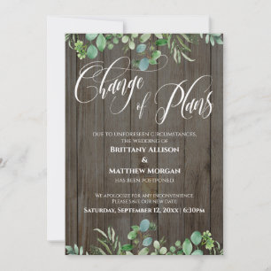 Change of Plans Eucalyptus Postponed Wedding Card