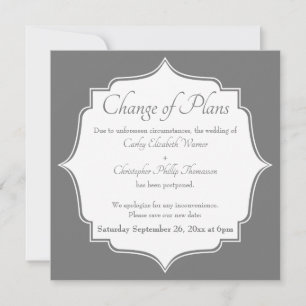 Change of Plans Grey Postponed Wedding Card