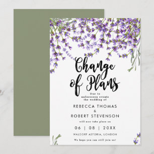 change of plans lavender wedding invitation