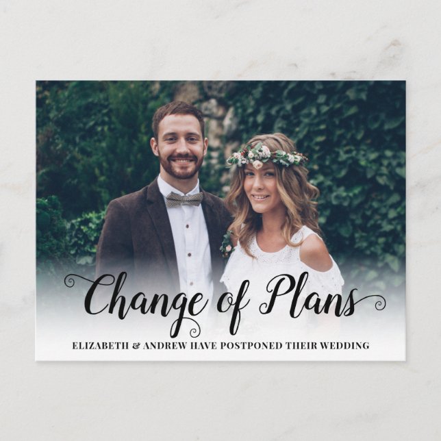 Change of Plans Modern Calligraphy Script Photo Announcement Postcard (Front)