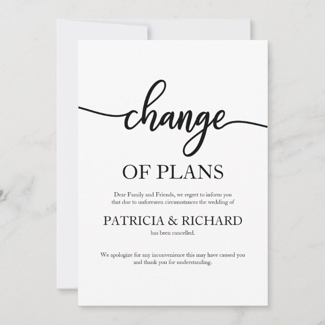 Change Of Plans Postponed Cancelled Wedding Invitation (Front)