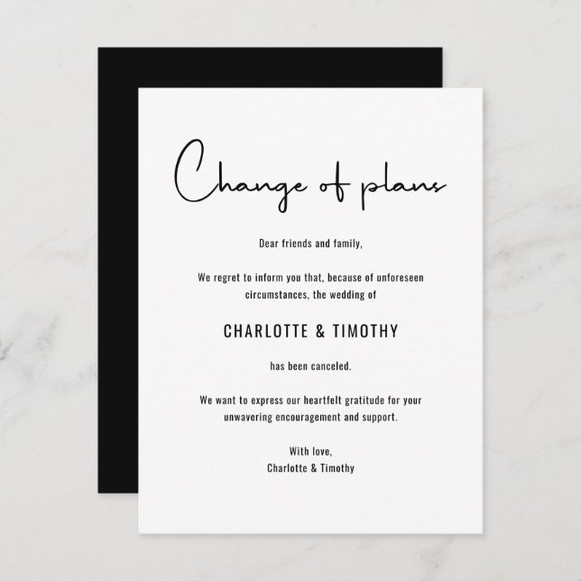 Change of Plans Postponed Cancelled Wedding Invitation (Front/Back)
