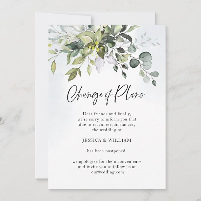 Change Of Plans Postponed Eucalyptus Chic Wedding Invitation (Front)