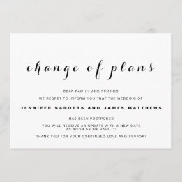 "Change of Plans" Postponed Wedding Announcement
