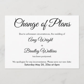 Change of Plans Postponed Wedding Announcement