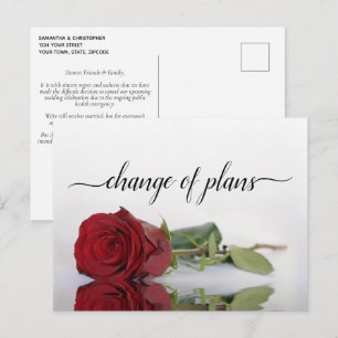 Change of Plans Red Rose Wedding Postponed Announcement Postcard