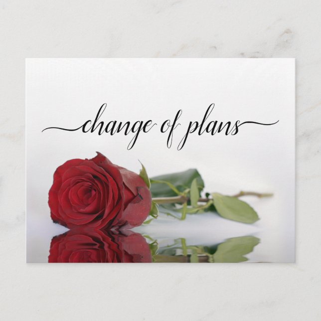 Change of Plans Red Rose Wedding Postponed Announcement Postcard (Front)