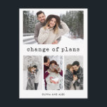 Change of Plans | Simple Typewriter Text and Photo Postcard<br><div class="desc">These simple yet stylish multi photo grid wedding change of plans announcement cards feature black typewriter text typography that says "change of plans" on a white background, with room for four of your favourite personal photos. A chic and elegant way to let family and friends know you have had to...</div>
